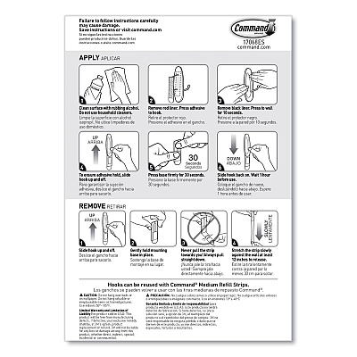Command General Purpose Wire Hooks, Medium, Metal, White, 2 lb Capacity, 13 Hooks and 16 Strips/Pack (MMM1706513)