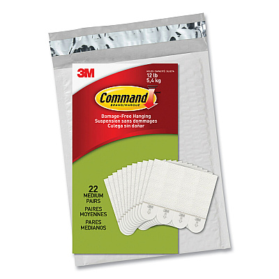 Command Picture Hanging Strips, Removable, Holds Up to 3 lbs per Pair, Medium, 0.63 x 2.75, White, 22 Pairs/Pack (MMM1720422)