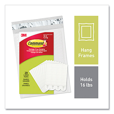 Command Picture Hanging Strips, Removable, Holds Up to 4 lbs per Pair, Large, 0.63 x 3.63, White, 20 Pairs/Pack (MMM1720620)