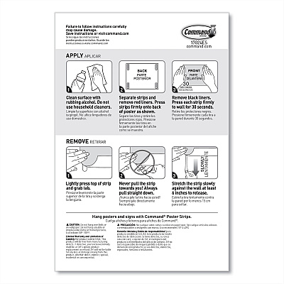 Command Poster Strips, Removable, Holds Up to 1 lb per Pair, Small, 0.63 x 1.75, White, 104/Pack (MMM17024104)