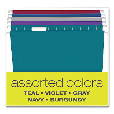 Pendaflex Recycled Hanging File Folders, Letter Size, 1/5-Cut Tabs, Assorted Colors, 25/Box (PFX81667)