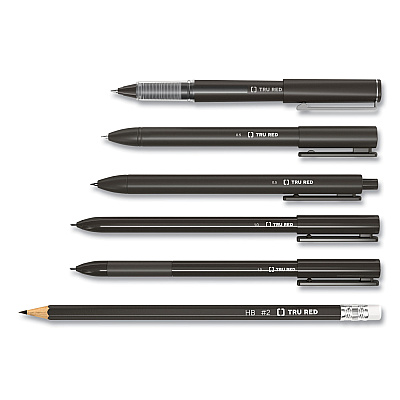 TRU RED Roller Ball Pen, Stick, Fine 0.5 mm, Blue Ink, Black/Blue/Clear Barrel, 3/Pack (TUD57320)