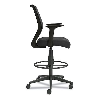 Union & Scale Essentials Mesh Back Fabric Drafting Stool with Arms, Supports Up to 275 lb, Black Seat/Back, Black Base (UOS59384)