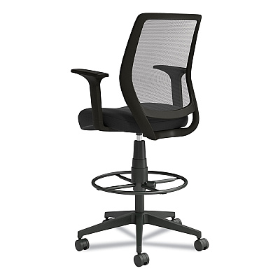 Union & Scale Essentials Mesh Back Fabric Drafting Stool with Arms, Supports Up to 275 lb, Black Seat/Back, Black Base (UOS59384)