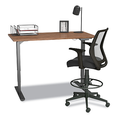 Union & Scale Essentials Mesh Back Fabric Drafting Stool with Arms, Supports Up to 275 lb, Black Seat/Back, Black Base (UOS59384)