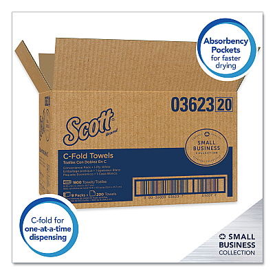 Scott Essential C-Fold Towels for Business, Convenience Pack, 1-Ply, 10.13 x 13.15, White, 200/Pack, 9 Packs/Carton (KCC03623)