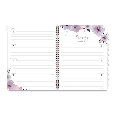Cambridge Mina Weekly/Monthly Planner, Floral Artwork, 11 x 8.5, White/Violet/Peach Cover, 12-Month (Jan to Dec): 2026 (1134905)