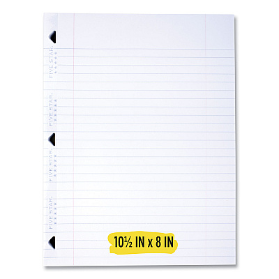 Five Star Reinforced Filler Paper, 3-Hole, 8 x 10.5, Wide/Legal Rule, 100/Pack (ACC1506)