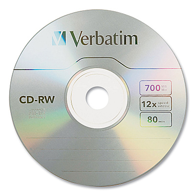Verbatim CD-RW Rewritable Disc, 700 MB/80 min, 12x, Spindle, Silver, 25/Pack (VER95155)