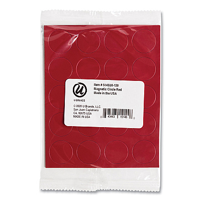 U Brands Heavy-Duty Board Magnets, Circles, Red, 0.75" Diameter, 20/Pack (UBRFM1604)
