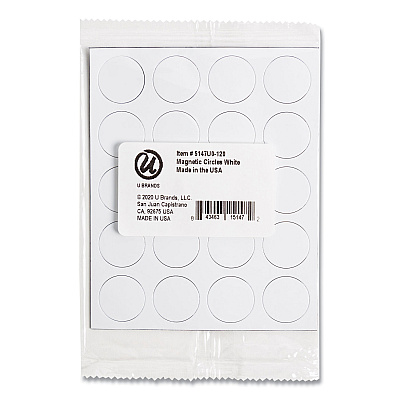 U Brands Heavy-Duty Board Magnets, Circles, White, 0.75" Diameter, 20/Pack (UBRFM1618)