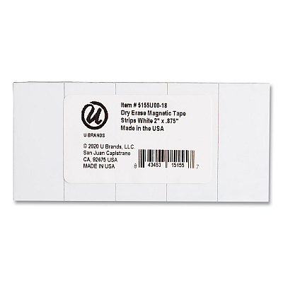 U Brands Dry Erase Magnetic Tape Strips, 2" x 0.88", White, 25/Pack (UBRFM2418)