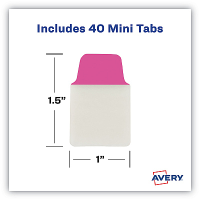 Avery Ultra Tabs Repositionable Tabs, Mini Tabs: 1" x 1.5", 1/5-Cut, Assorted Neon Colors, 40/Pack (AVE74759)