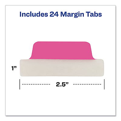 Avery Ultra Tabs Repositionable Tabs, Margin Tabs: 2.5" x 1", 1/5-Cut, Assorted Neon Colors, 24/Pack (AVE74767)
