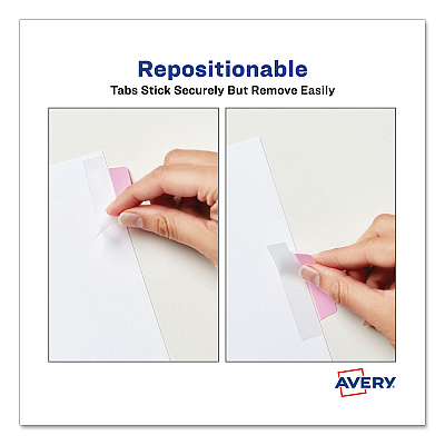 Avery Ultra Tabs Repositionable Tabs, Margin Tabs: 2.5" x 1", 1/5-Cut, Assorted Pastel Colors, 24/Pack (AVE74769)