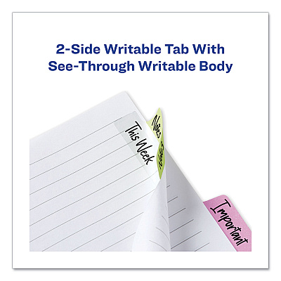 Avery Ultra Tabs Repositionable Tabs, Margin Tabs: 2.5" x 1", 1/5-Cut, Assorted Pastel Colors, 24/Pack (AVE74769)