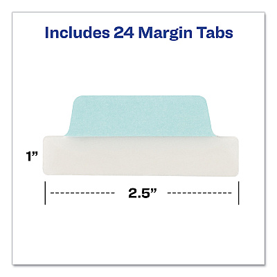 Avery Ultra Tabs Repositionable Tabs, Margin Tabs: 2.5" x 1", 1/5-Cut, Assorted Pastel Colors, 24/Pack (AVE74769)