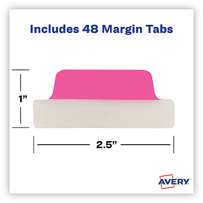 Avery Ultra Tabs Repositionable Tabs, Margin Tabs: 2.5" x 1", 1/5-Cut, Assorted Neon Colors, 48/Pack (AVE74865)