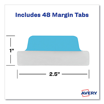 Avery Ultra Tabs Repositionable Tabs, Margin Tabs: 2.5" x 1", 1/5-Cut, Assorted Colors, 48/Pack (AVE74866)