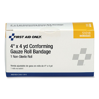 PhysiciansCare by First Aid Only First Aid Conforming Gauze Bandage, Non-Sterile, 4" Wide (FAO51018)