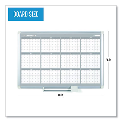 MasterVision Magnetic Dry Erase Calendar Board, 12-Month Calendar, 48 x 36, White Surface, Silver Aluminum Frame (GA05106830)