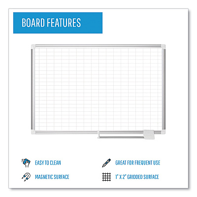 MasterVision Gridded Magnetic Steel Dry Erase Planning Board, 1 x 2 Grid, 72 x 48, White Surface, Silver Aluminum Frame (BVCMA2792830)