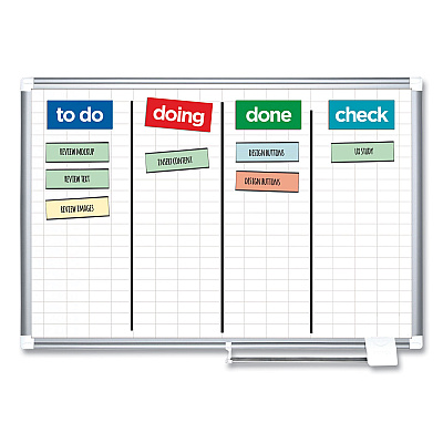 MasterVision Gridded Magnetic Steel Dry Erase Planning Board, 1 x 2 Grid, 72 x 48, White Surface, Silver Aluminum Frame (BVCMA2792830)