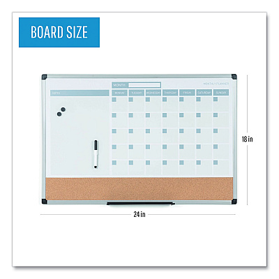 MasterVision 3-in-1 Planner Board, 24 x 18, Tan/White/Blue Surface, Silver Aluminum Frame (BVCMB3507186)