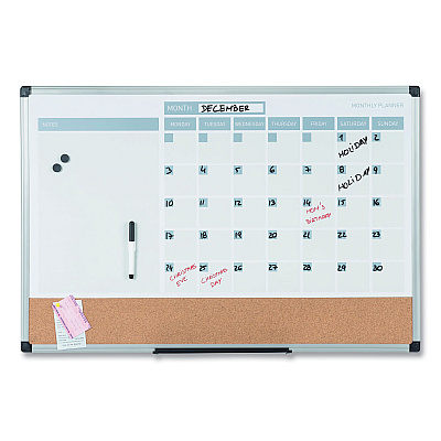 MasterVision 3-in-1 Planner Board, 24 x 18, Tan/White/Blue Surface, Silver Aluminum Frame (BVCMB3507186)