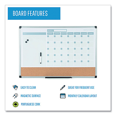 MasterVision 3-in-1 Planner Board, 24 x 18, Tan/White/Blue Surface, Silver Aluminum Frame (BVCMB3507186)