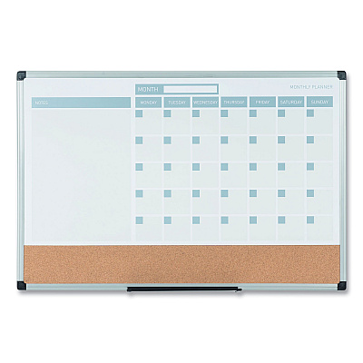 MasterVision 3-in-1 Planner Board, 24 x 18, Tan/White/Blue Surface, Silver Aluminum Frame (BVCMB3507186)