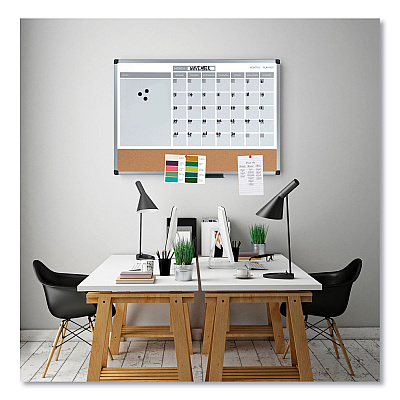 MasterVision 3-in-1 Planner Board, 24 x 18, Tan/White/Blue Surface, Silver Aluminum Frame (BVCMB3507186)