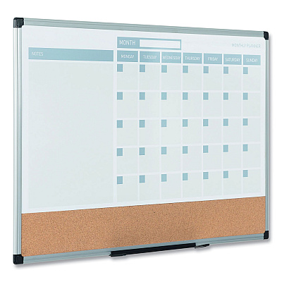 MasterVision 3-in-1 Planner Board, 24 x 18, Tan/White/Blue Surface, Silver Aluminum Frame (BVCMB3507186)
