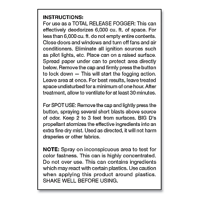 Big D Industries Odor Control Fogger, Mountain Air Scent, 5 oz Aerosol Spray, 12/Carton (BGD344)