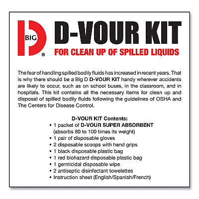 Big D Industries D'vour Clean-up Kit, Powder, All Inclusive Kit, 6/Carton (BGD169)