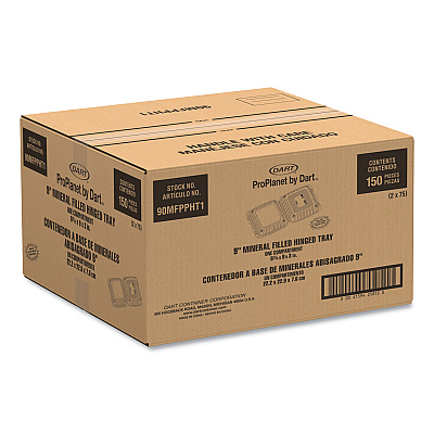 Dart Hinged Lid Containers, Single Compartment, 9 x 8.8 x 3, White, Plastic, 150/Carton (DCC90MFPPHT1R)