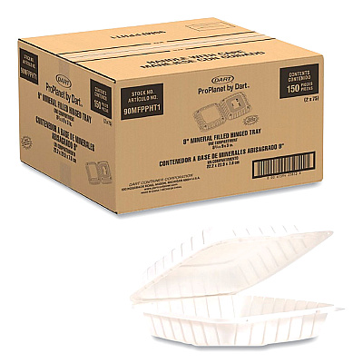 Dart Hinged Lid Containers, Single Compartment, 9 x 8.8 x 3, White, Plastic, 150/Carton (DCC90MFPPHT1R)