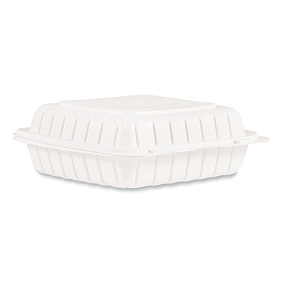 Dart Hinged Lid Containers, Single Compartment, 9 x 8.8 x 3, White, Plastic, 150/Carton (DCC90MFPPHT1R)