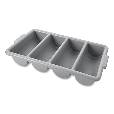 Rubbermaid Commercial Cutlery Bin, 4 Compartments, Plastic, 11.5 x 21.25 x 3.75, Plastic, Gray (RCP3362GRA)