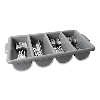 Rubbermaid Commercial Cutlery Bin, 4 Compartments, Plastic, 11.5 x 21.25 x 3.75, Plastic, Gray (RCP3362GRA)