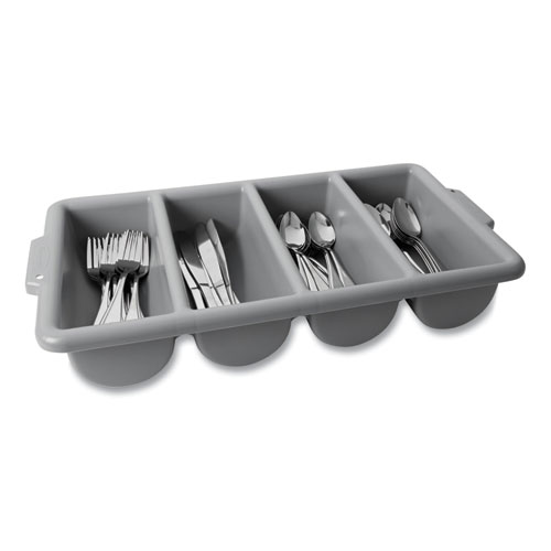 Rubbermaid Commercial Cutlery Bin, 4 Compartments, Plastic, 11.5 x 21.25 x 3.75, Plastic, Gray (3362GRA)