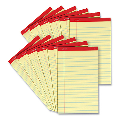 Universal Perforated Ruled Writing Pads, Wide/Legal Rule, Red Headband, 50 Canary-Yellow 8.5 x 14 Sheets, Dozen (UNV40000)