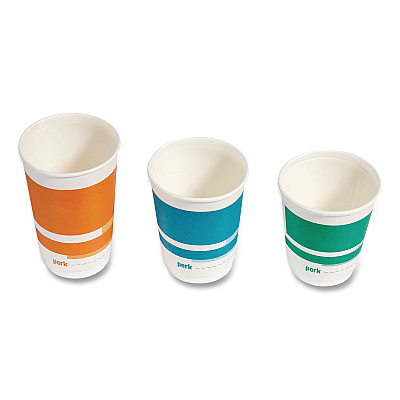 Perk Insulated Paper Hot Cups, 16 oz, White/Orange, 30/Pack (PRK59484)
