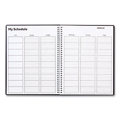 TRU RED Weekly Teacher Planner, Two-Page Spread (Nine Classes), 11 x 8.5, Black Cover (TUD5949821)