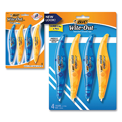 BIC Wite-Out Brand Exact Liner Correction Tape, Non-Refillable, 0.2" x 236", 4/Pack (BICWOELP418)