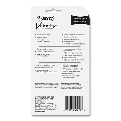 BIC Velocity Original Mechanical Pencil, 0.9 mm, HB (#2), Black Lead, Assorted Barrel Colors, 5/Pack (BIC41021)