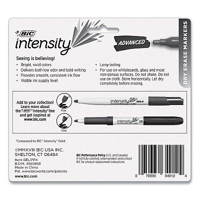 BIC Intensity Advanced Dry Erase Marker, Medium Bullet Tip, Assorted Colors, 4/Pack (GELIPP41AST)