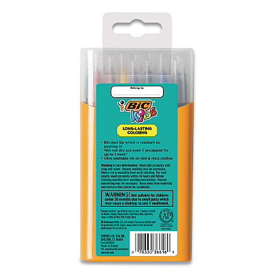 BIC Kids Ultra Washable Markers, Plastic Tube, Medium Bullet Tip, Assorted Colors, 20/Pack (BICBKCMD20AST)