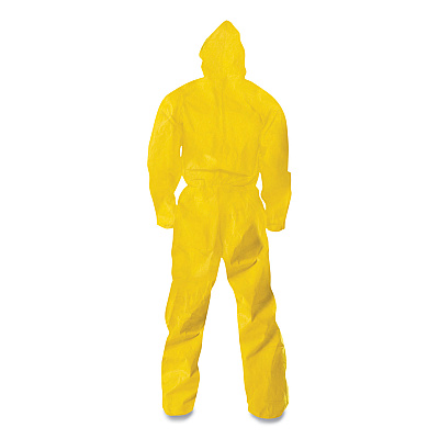 KleenGuard A70 Chemical Spray Protection Coveralls, Hooded, Storm Flap, Large, Yellow, 12/Carton (KCC09813)