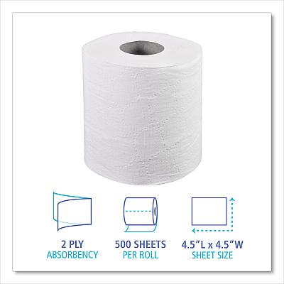 Boardwalk 2-Ply Toilet Tissue, Septic Safe, White, 4.5 x 4.5, 500 Sheets/Roll, 96 Rolls/Carton (BWK6155B)